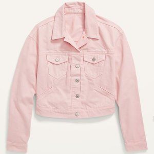 Blush Pink Cropped Denim Jacket